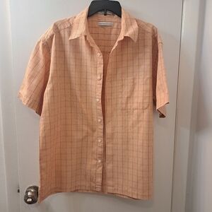 3 FOR 12 SALE Geoffrey Beene Orange Plaid Short Sleeve Button Down Shirt Sz L